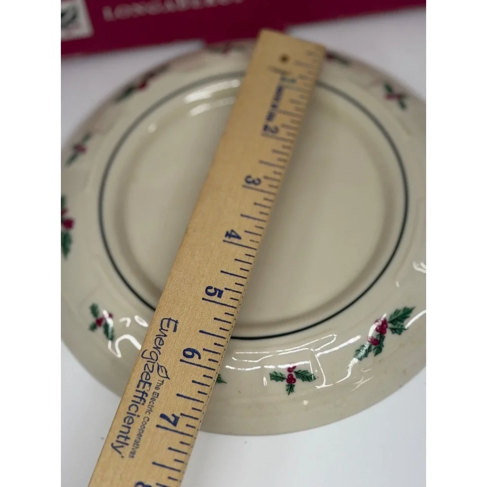 Longaberger‎ Pottery Pillar Candle Holder Traditional Holly Ivory Green Red Box
